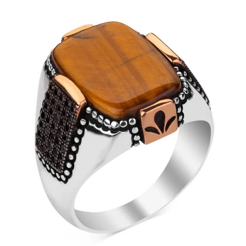 Olivenorma Square Tiger Eye Men's Broad Brim Ring