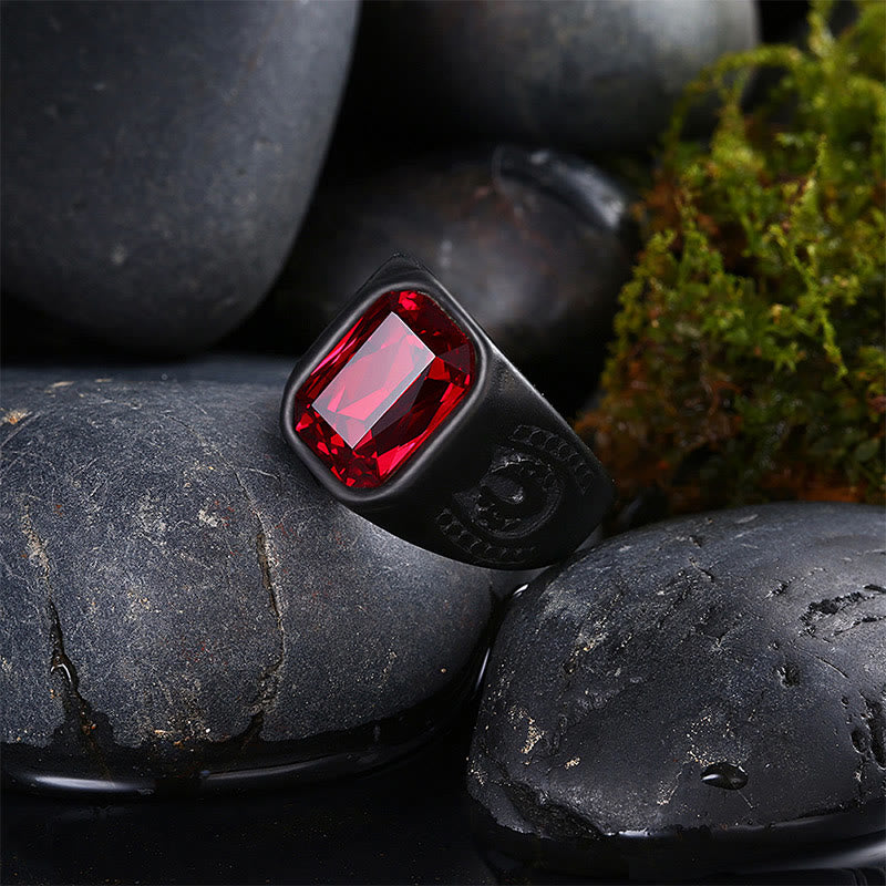 Black Stainless Steel Ruby Retro Ring