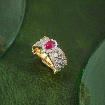 Italian Textured Gold Lace Gemstone Ring