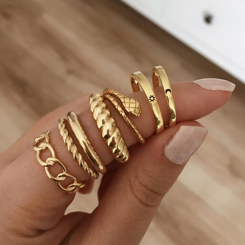 10Pcs Women's Bohemian Geometric Ring Set - #34 - image 33
