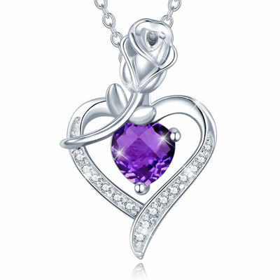 Women's Rose Birthstone Heart Neckalce