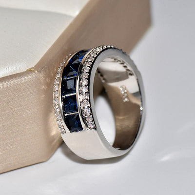 Blue Square Cubic Zircon Promise Ring