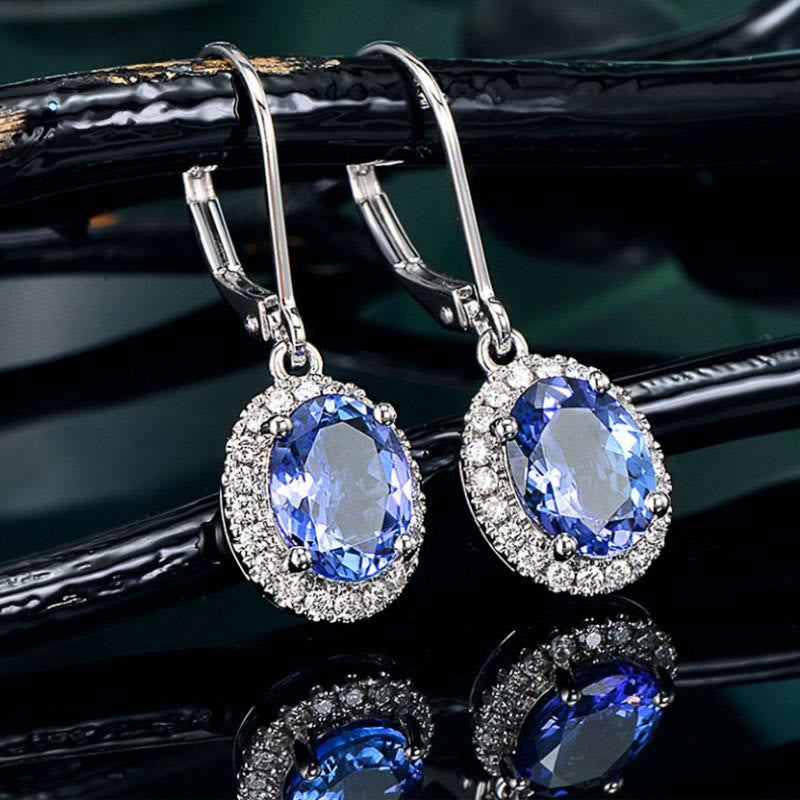Blue Sapphire Side Micro Zircon Earrings