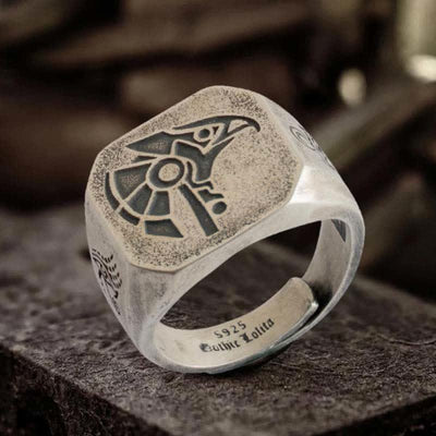 FREE Today: The God Of The Sky - Horus and Anubis Sterling Silver Ring