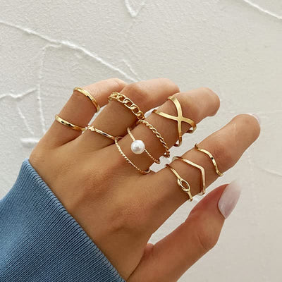 10Pcs Women's Bohemian Geometric Ring Set - #7 - image 7