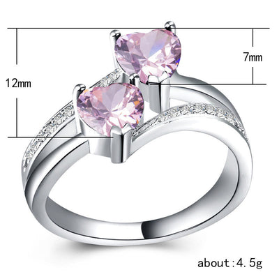 Elegance Silver Color Double Heart-Shaped Ring