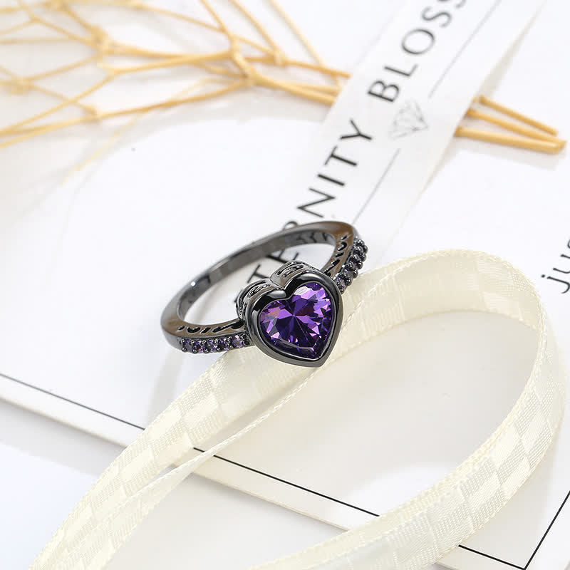 “To Meet" - Retro Black Heart Amethyst Ring