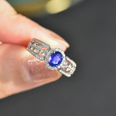 Hollow Band with Oval Sapphire Ring