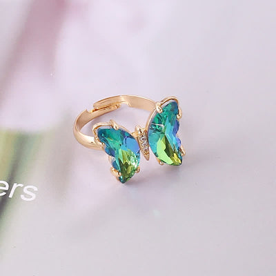 Women's Crystal Glass Butterfly Ring