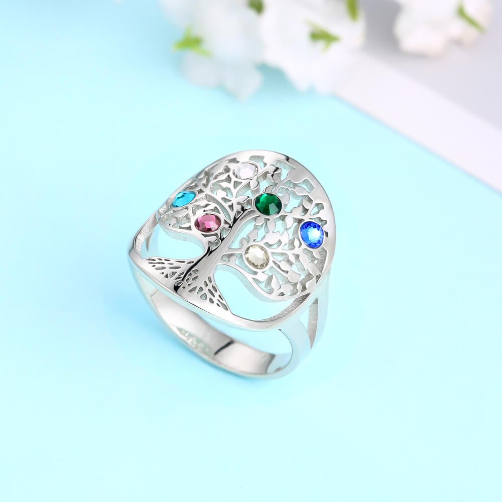 Olivenorma Tree of Life Inlaid Birthstone Ring