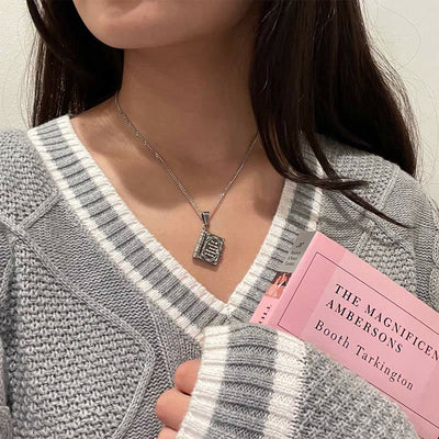 Retro Literary Opening and Closing Book Letter Necklace