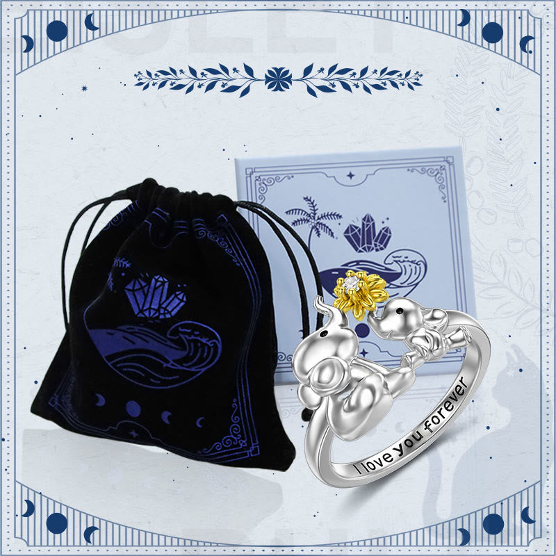 "I Love You Forever" Mother and Child Elephant Daisy Ring