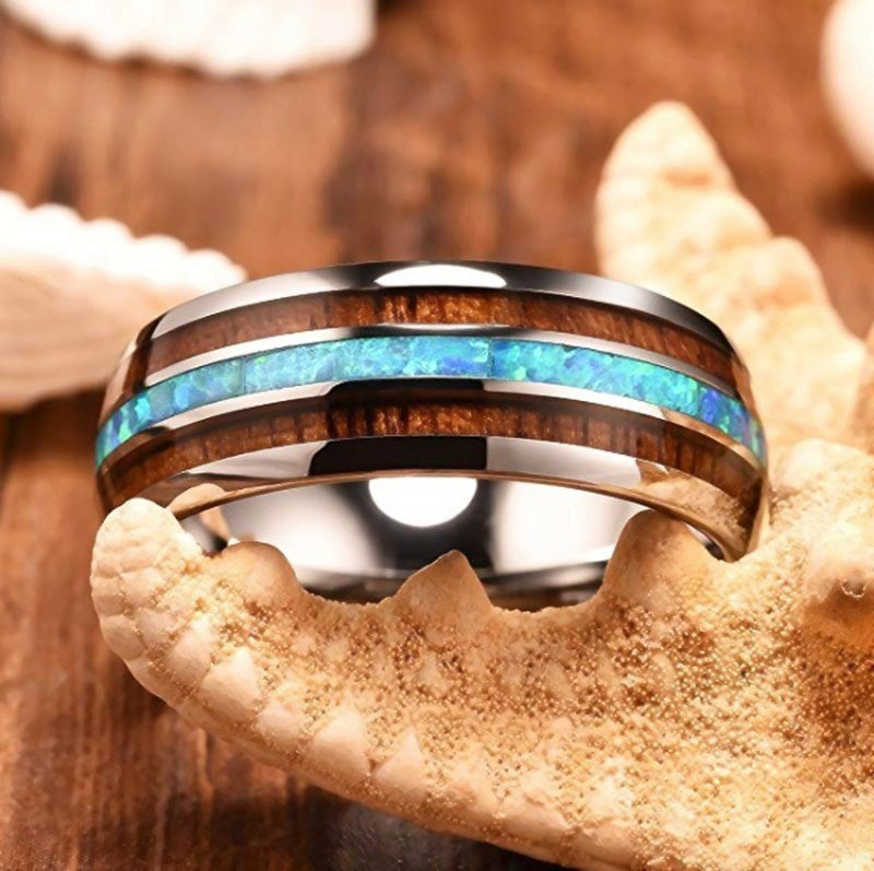 Olivenorma Koa Wood and Abalone Shell Tungsten Carbide Ring