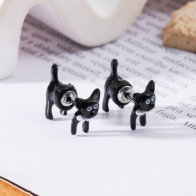 Unique Black White Cute Cat Stud