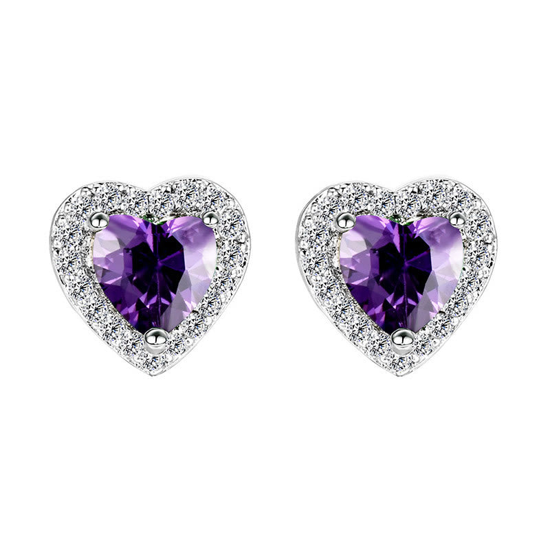 Hearrt Blue Sapphire Earrings, Necklace - Purple Zircon-Earrings - image 10