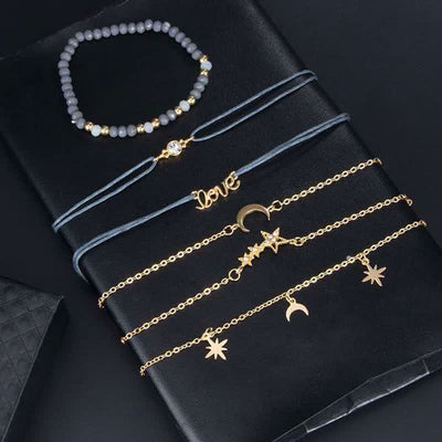 6Pcs Women's Boho Star Moon Bracelet Set