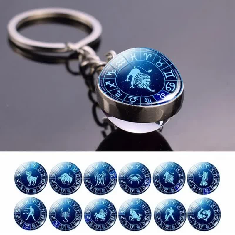 Glass 12 Stars Zodiac Protection Keychain