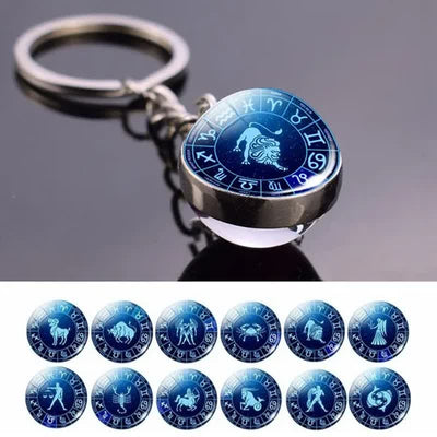 Glass 12 Stars Zodiac Protection Keychain