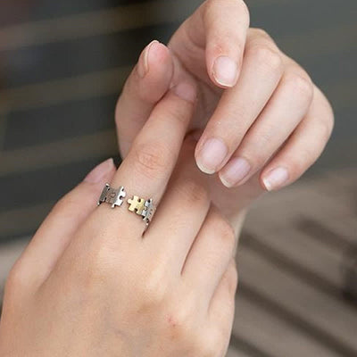 Geometric Jigsaw Puzzle Couple Ring