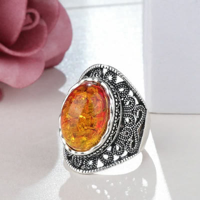 Antique Silver Plated Amber Ring