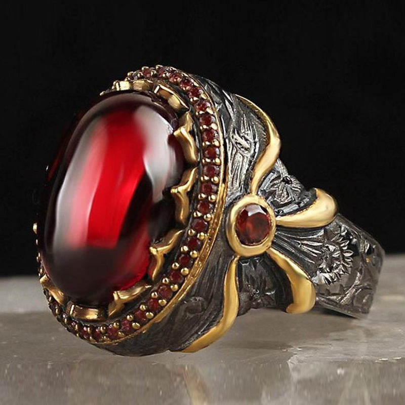 Two Tone Vintage Engraved Ruby Ring