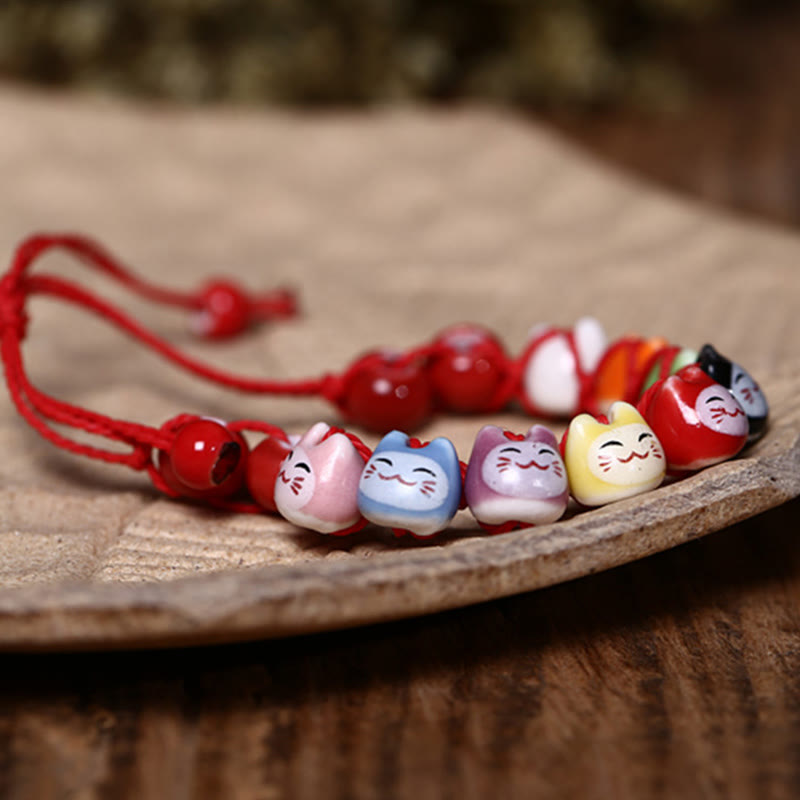 Cute Lucky Cat Soft Ceramic Red String Lucky Bracelet
