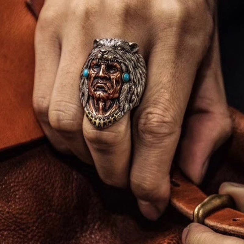 Creative Turquoise Chief Wolf Ring