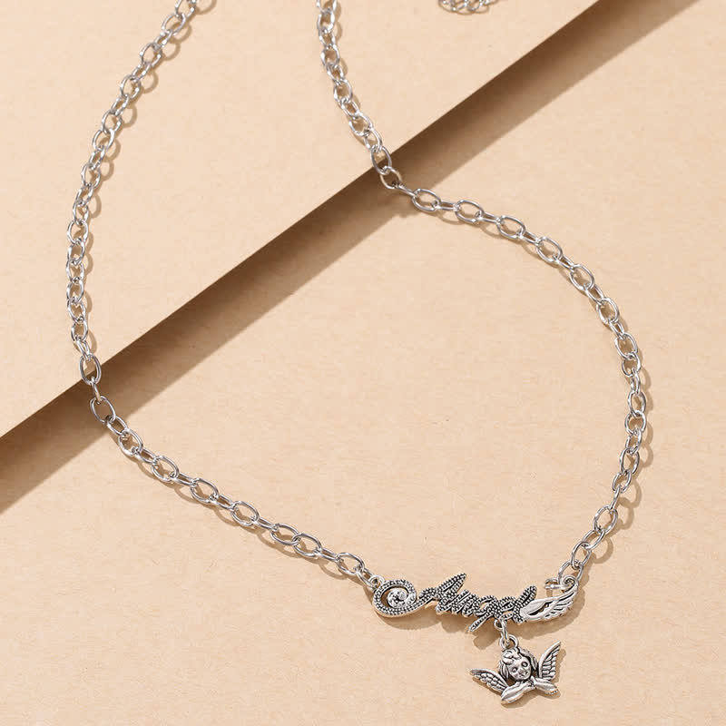 Women's Silver Word Angel Necklace