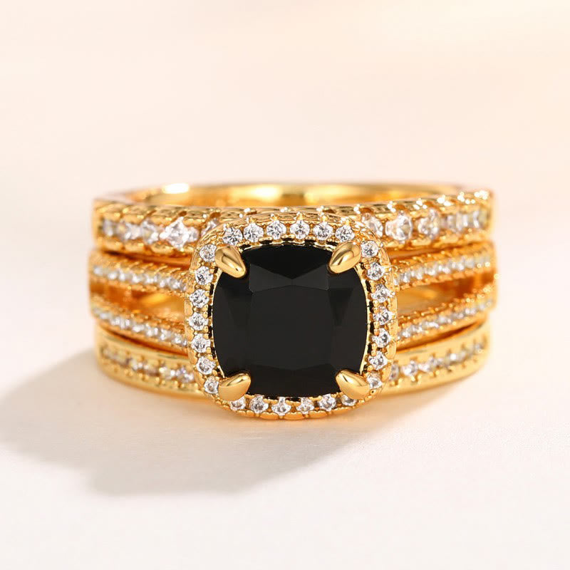 Luxury Female Big Black Square Zircon Ring