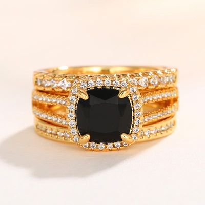 Luxury Female Big Black Square Zircon Ring