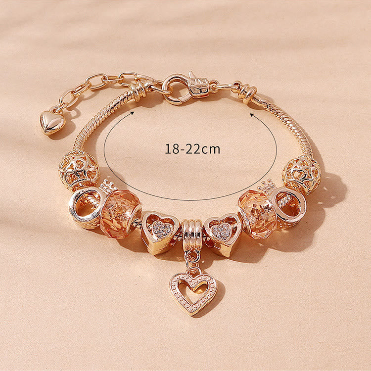 Inlaid Zircon Acrylic Heart Crown Pendant Bracelet
