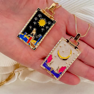 Olivenorma Moon Star Tarot Card Necklace