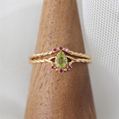 Women's 2Pcs Dainty Peridot Stacking Ring Set