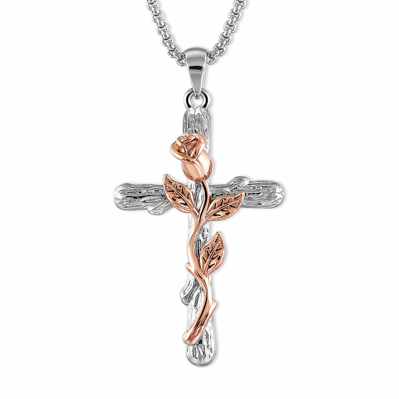 Cross Rose Flower Pendant Necklace