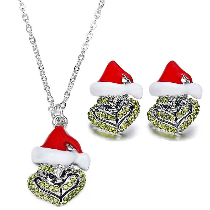 Christmas Hat Heart Peridot Necklace & Earrings