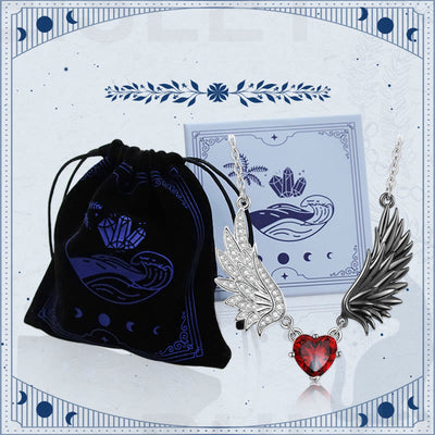 Gothic Angel & Devil Wing Heart Crystal Necklace