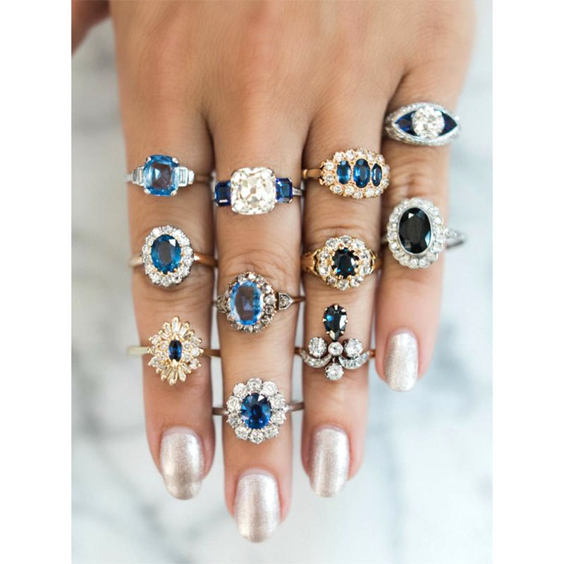 Luxury Sapphire Gold and Silver 11-Piece Ring Set