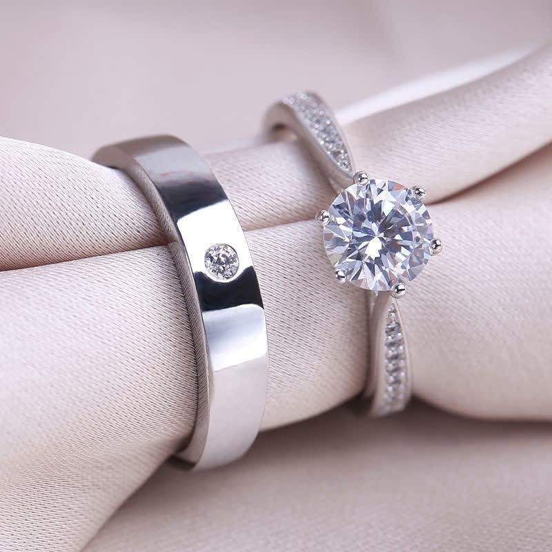 "True Love Is Priceless" - Zirconia Wedding Couples Ring Set