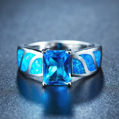 Retro Blue Opal With Sapphire Ring