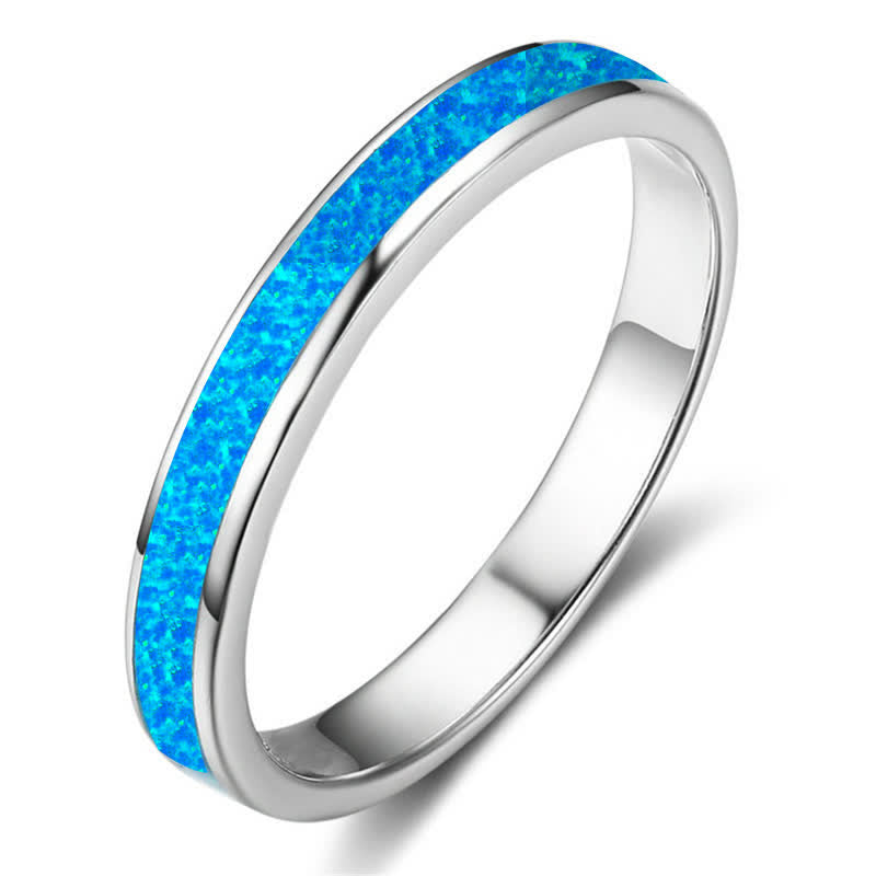 Eternity White Opal Band Sterling Silver Ring