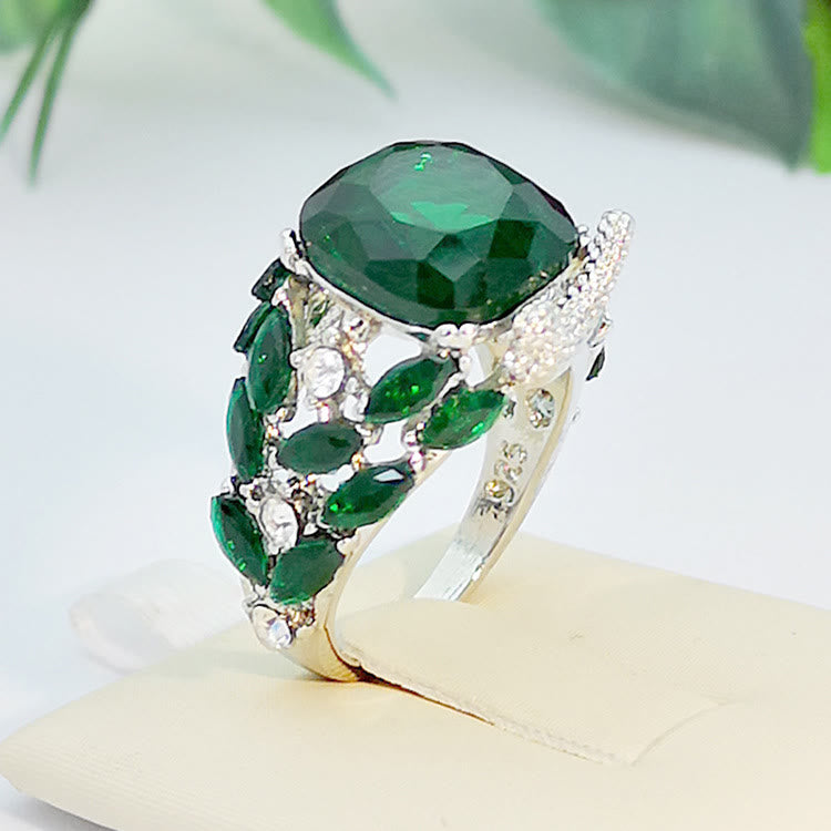 Limited Sale - Emerald Leaf With Bird Ring