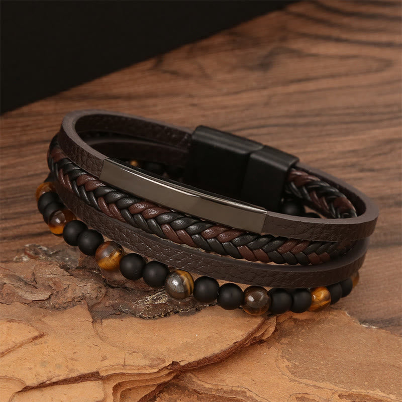 Men's Leather Tiger Eye Protection Bracelet