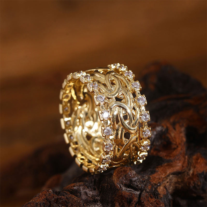 Vintage Shiny Zircon Wide Men's Ring