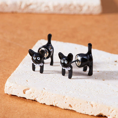 Unique Black White Cute Cat Stud