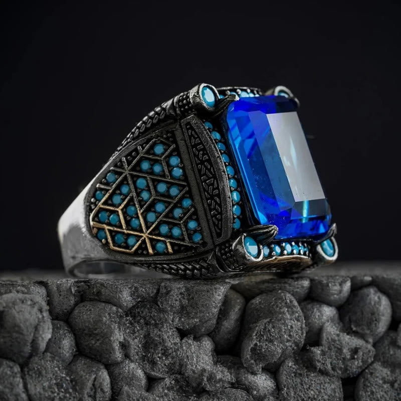 FREE Today: Men's Retro Silver Sapphire Gemstone Bussiness Ring