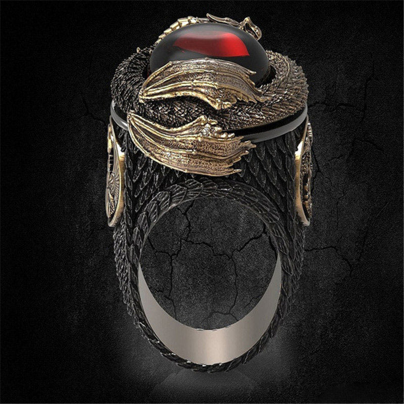 FREE Today: Two Tone Vintage Engraved Dragon Ruby Ring