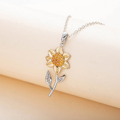 Golden Sunflower Sterling Silver Pendant Necklace