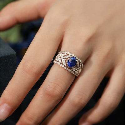 Luxurious Sapphire Leaf Ring