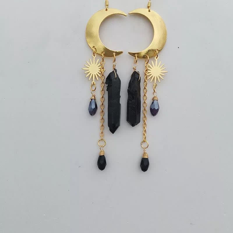 Bohemia Obsidian Sun And Cresent Moon Earrings