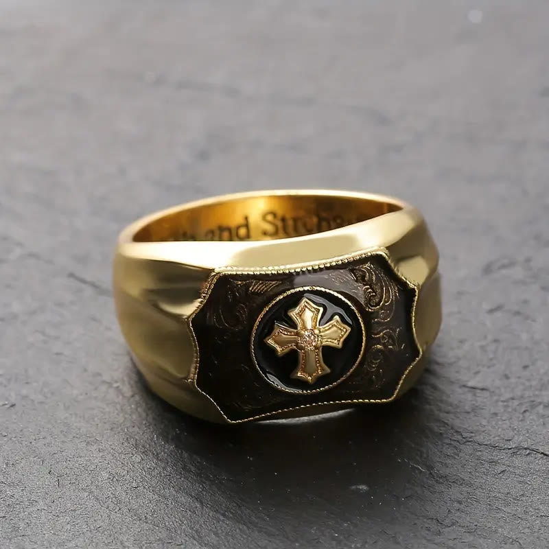 Limited Sale - "Faith And Strength" Gold Plated Cross Ring